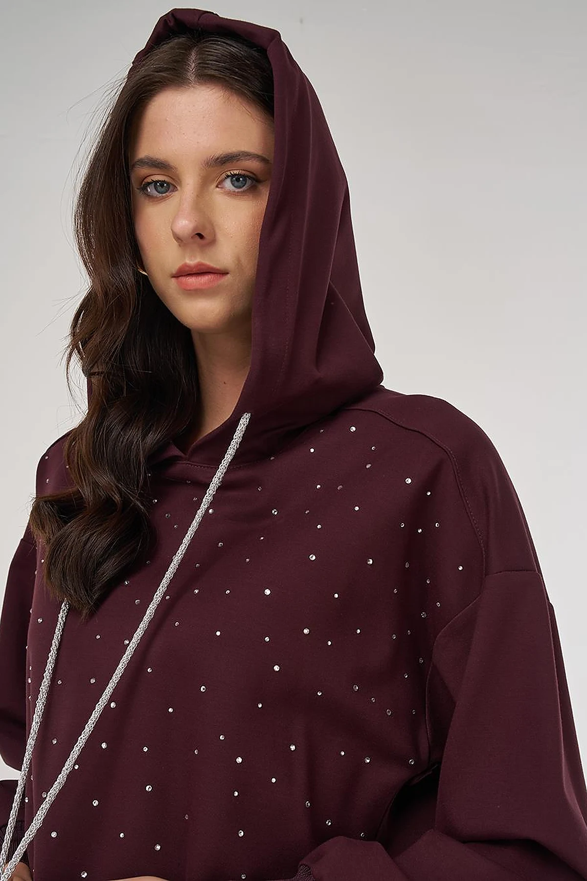 Hotfix Printed Rayon Sweatshirt Dark Burgundy