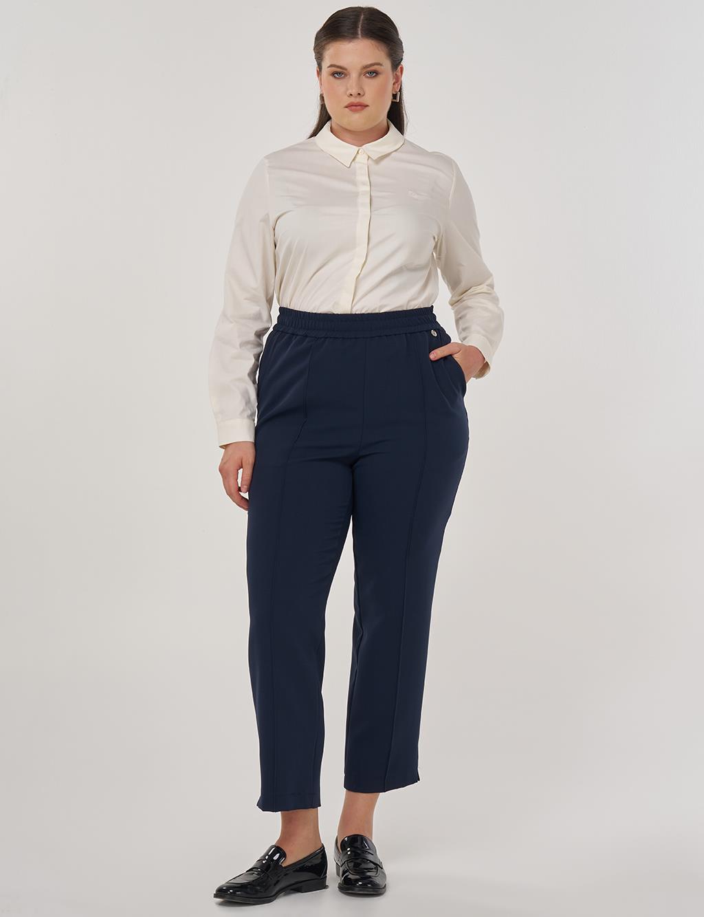 Topstitch Detail Relaxed Fit Pants Dark Navy