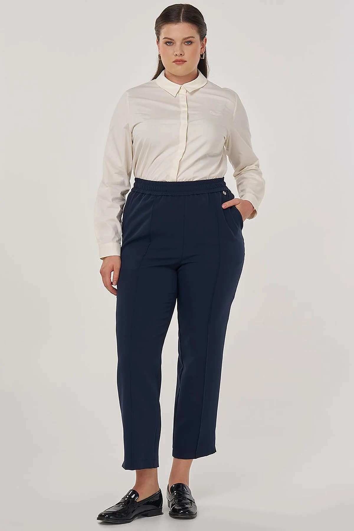 Topstitch Detail Relaxed Fit Pants Dark Navy