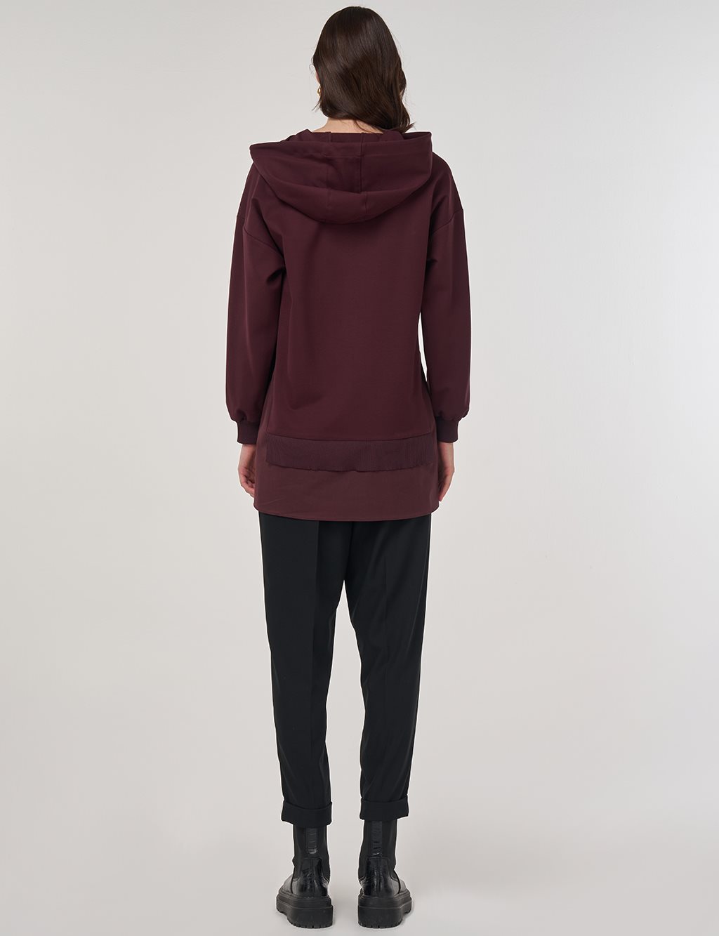 Hotfix Baskılı Rayon Sweatshirt Koyu Bordo 