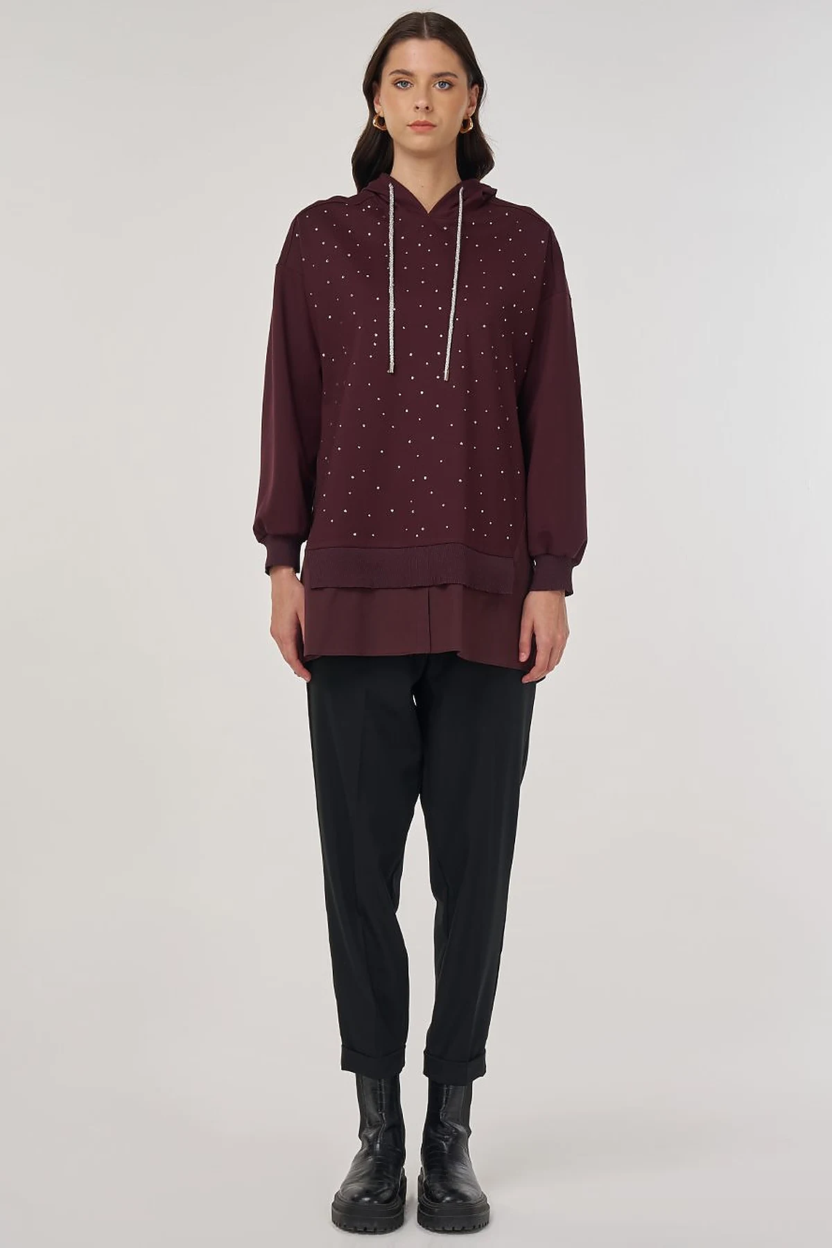 Hotfix Printed Rayon Sweatshirt Dark Burgundy