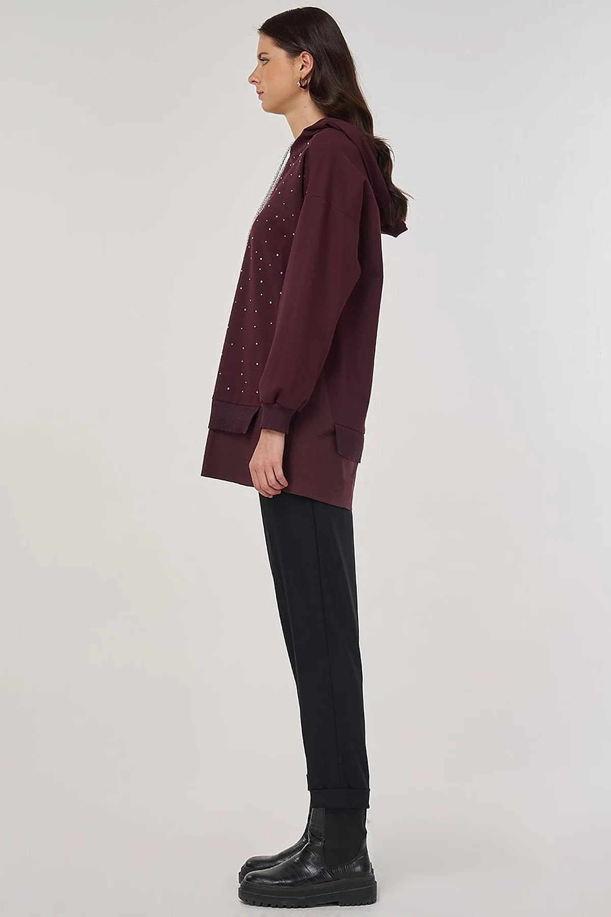 Hotfix Printed Rayon Sweatshirt Dark Burgundy