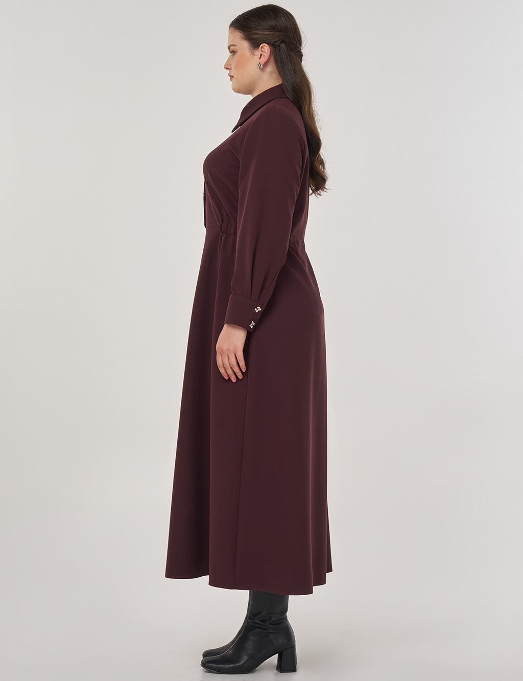 Maxi Dress with Button Detail Dark Burgundy