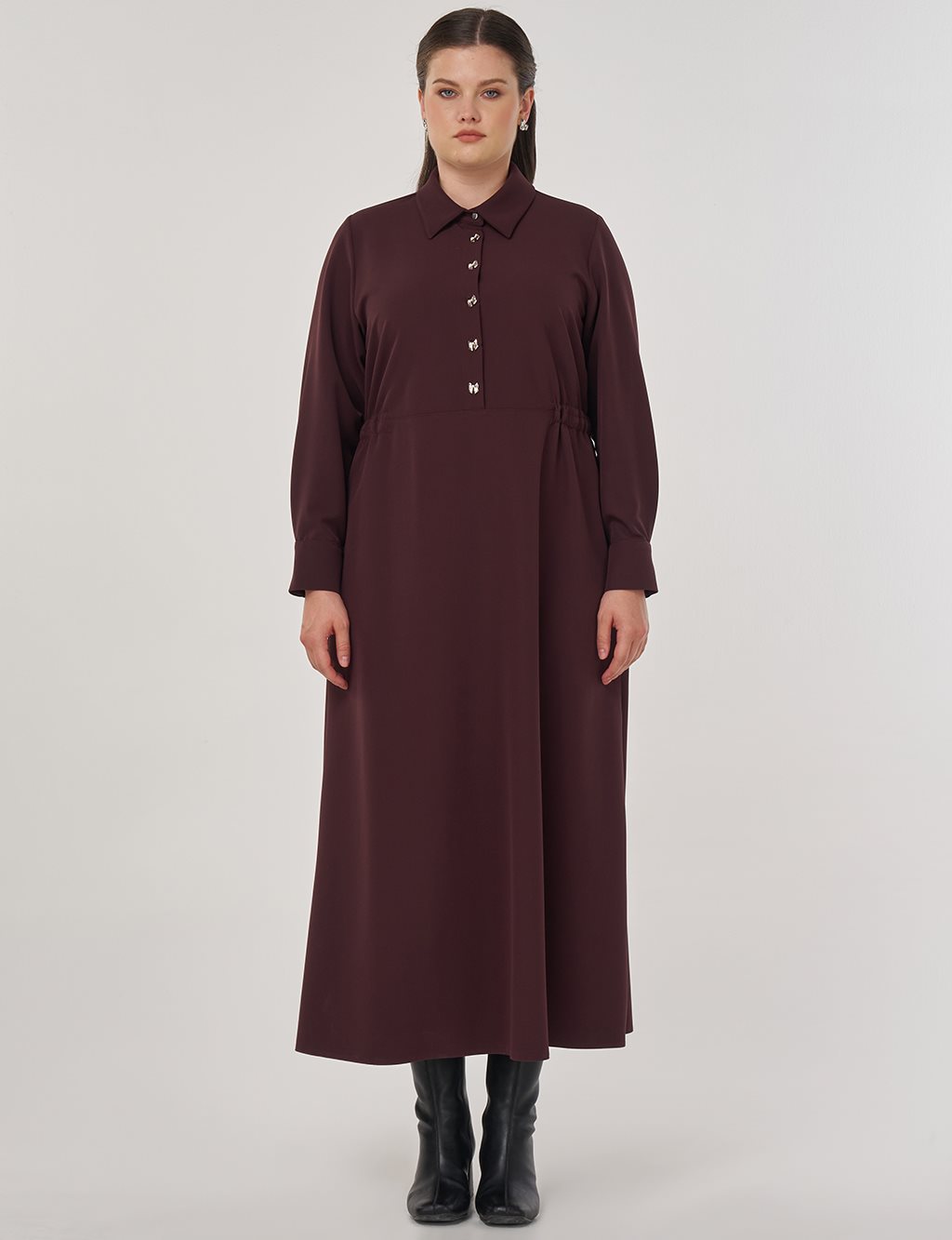 Maxi Dress with Button Detail Dark Burgundy