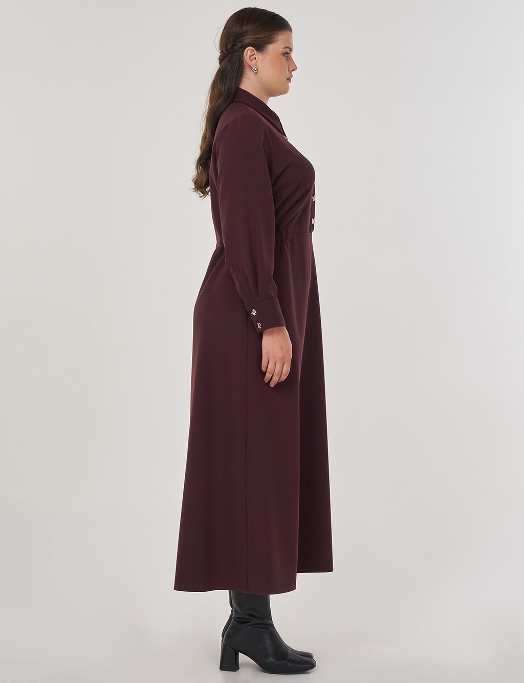 Maxi Dress with Button Detail Dark Burgundy