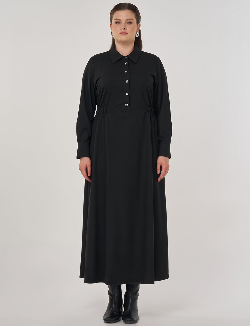 Maxi Dress with Button Detail Black