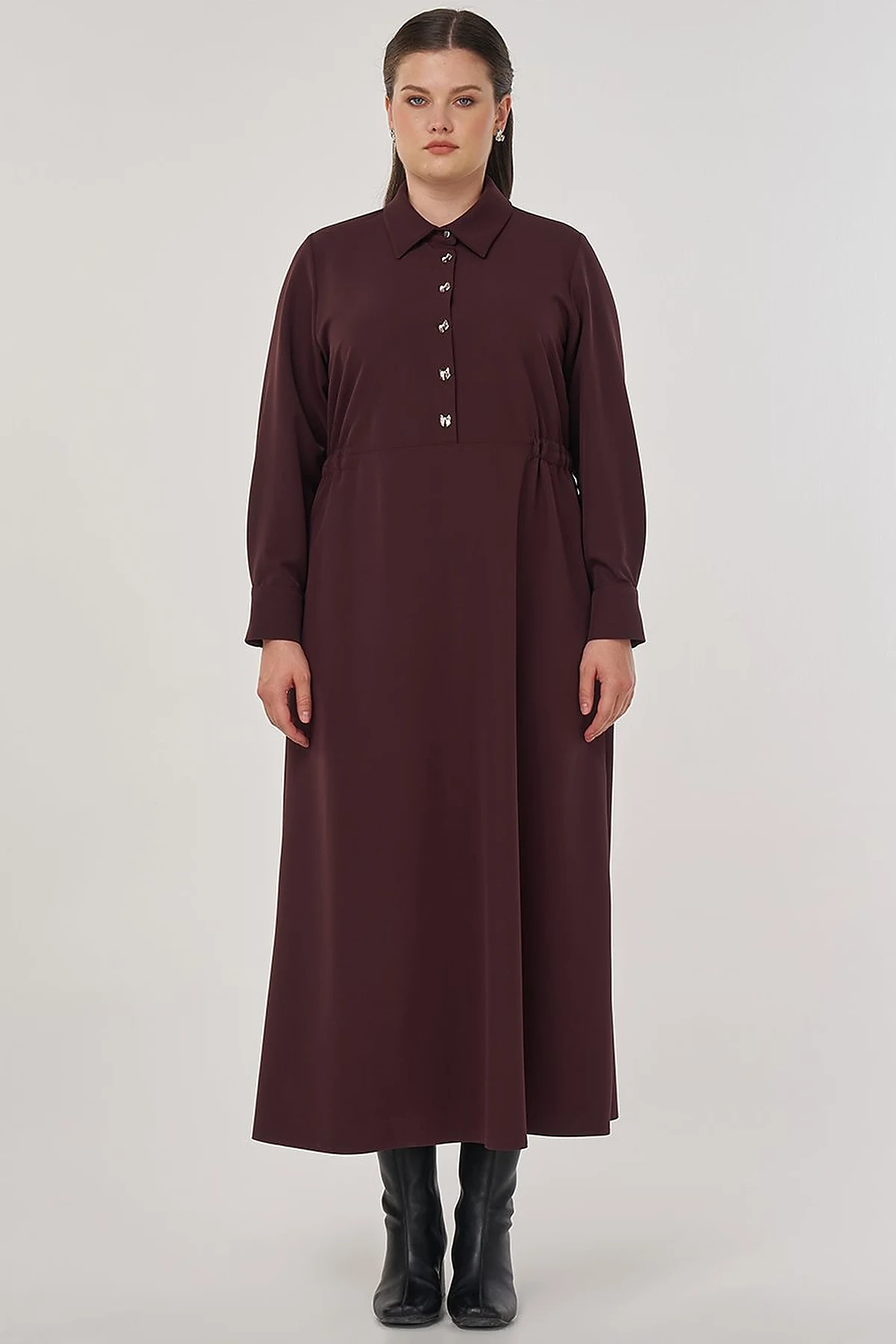 Maxi Dress with Button Detail Dark Burgundy