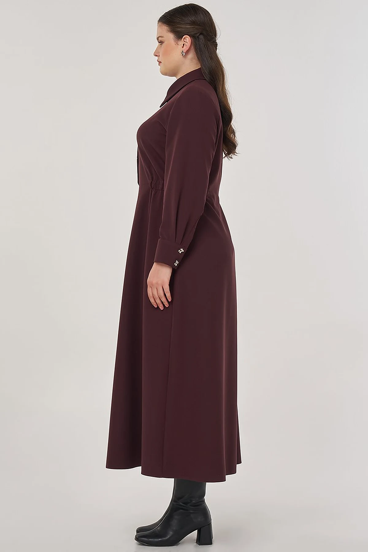 Maxi Dress with Button Detail Dark Burgundy
