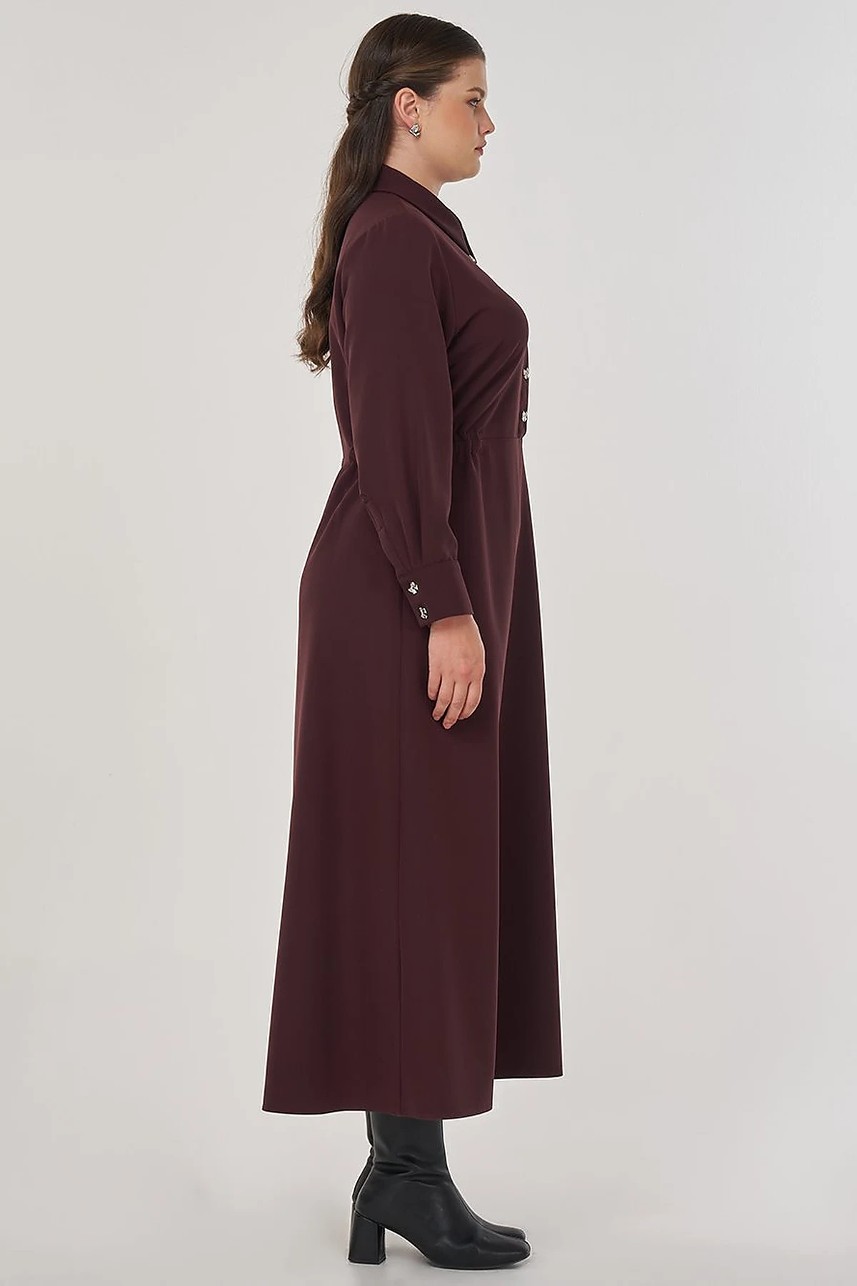 Maxi Dress with Button Detail Dark Burgundy