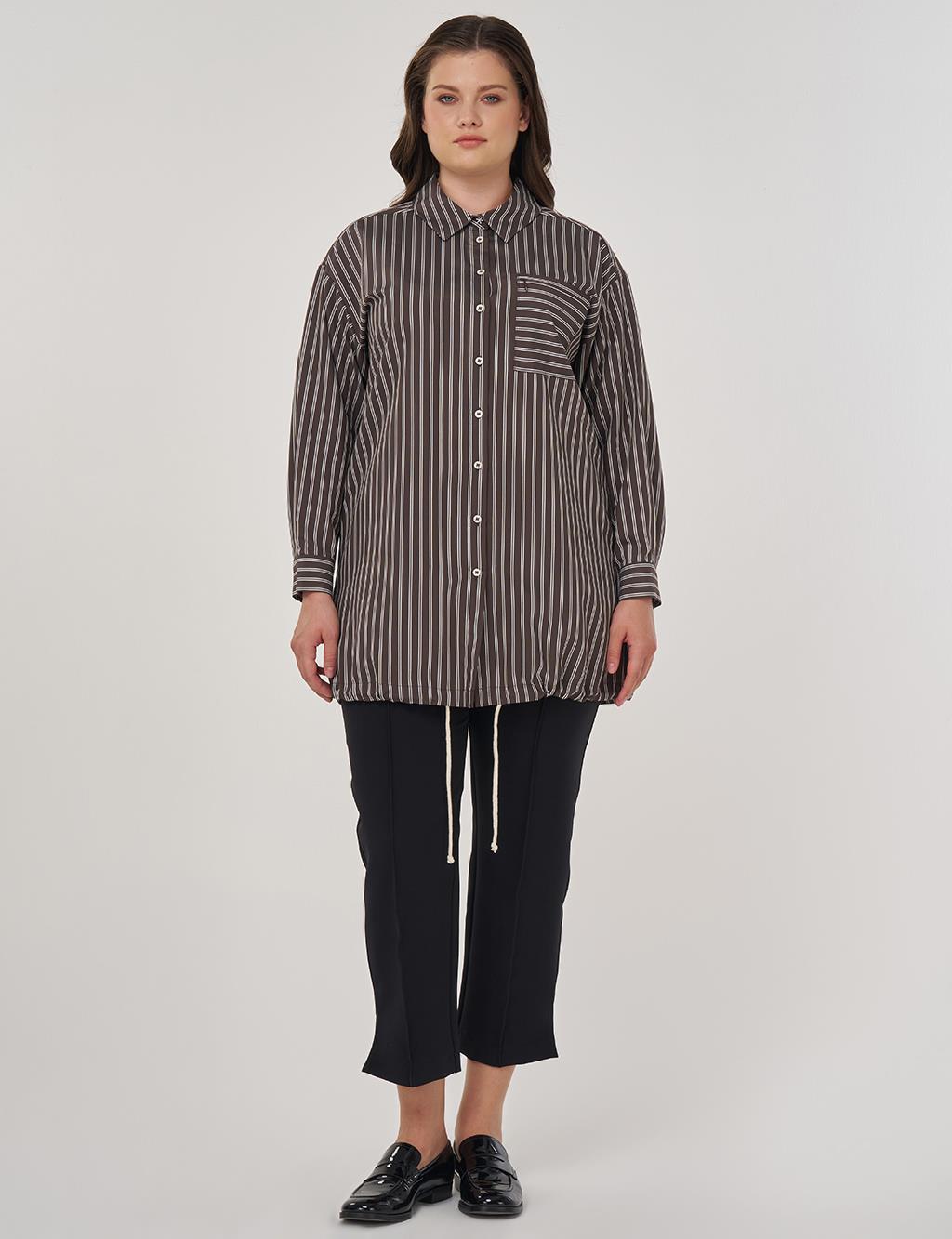 Striped Viscose Tunic in Coffee