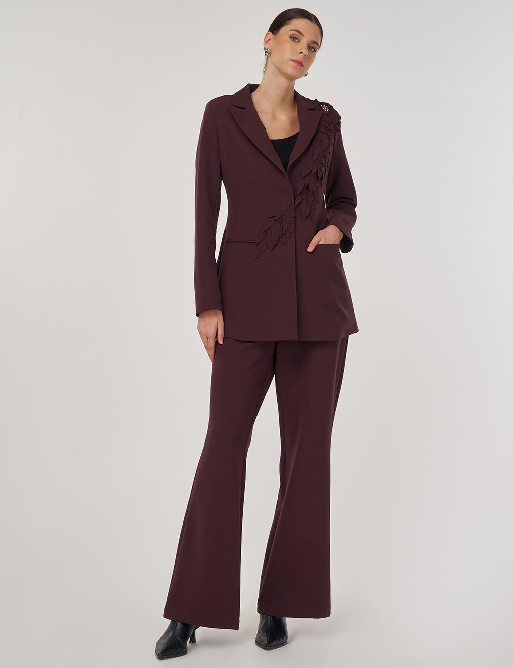 Embroidered Two-Piece Suit in Dark Burgundy