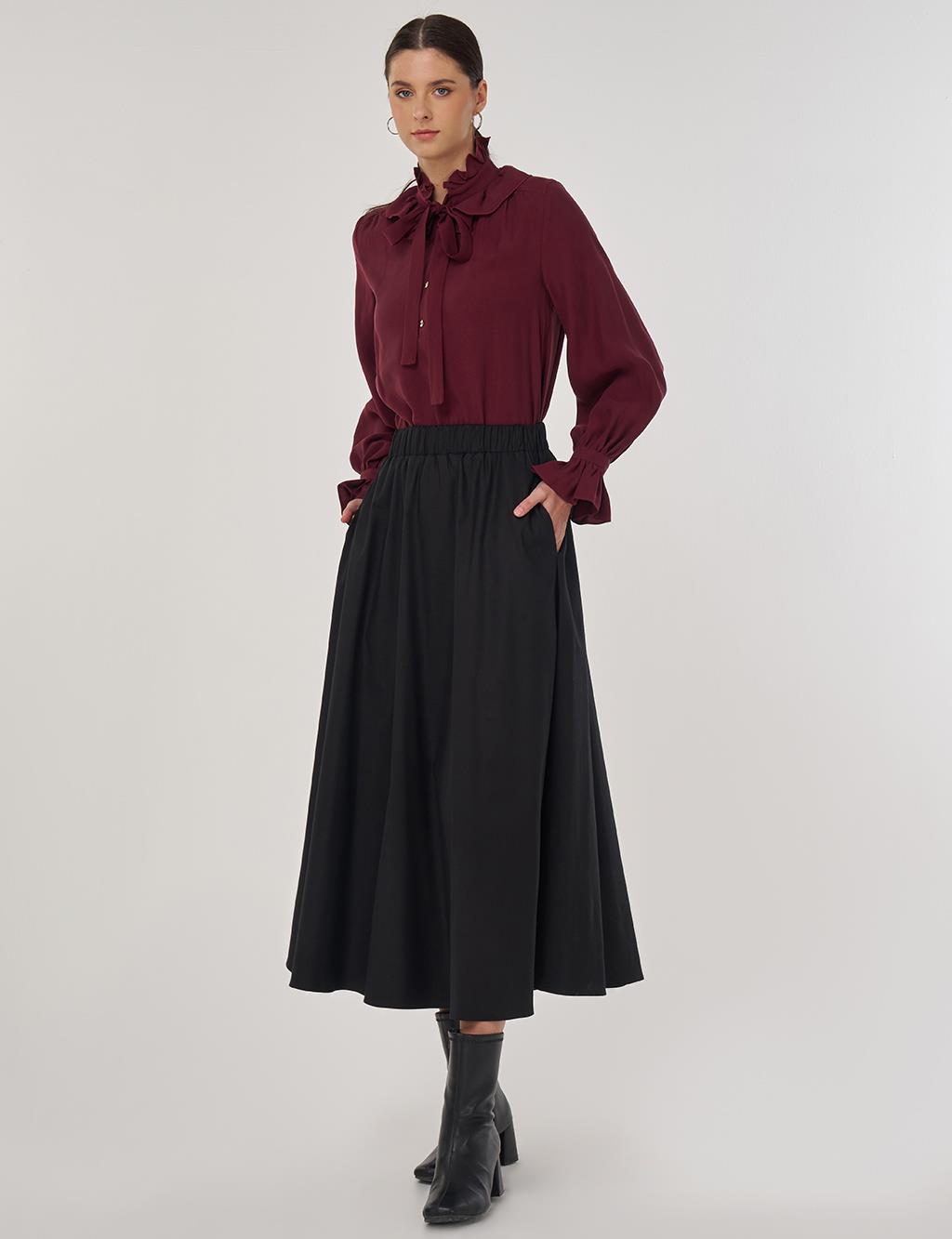 Yüksek Bel Kloş Etek Siyah 