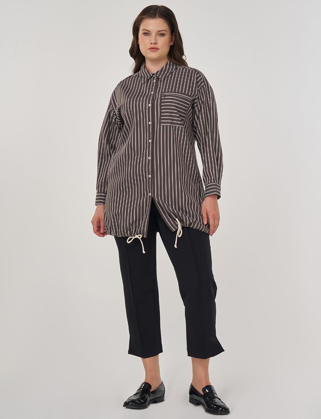 Striped Viscose Tunic in Coffee