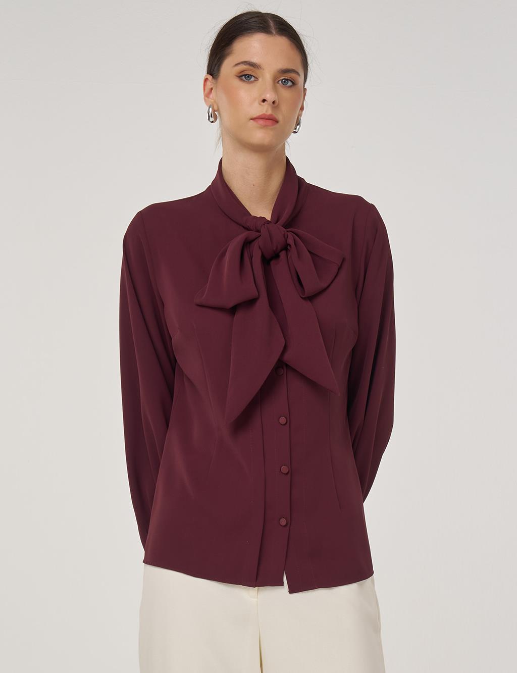Shawl Collar Blouse in Burgundy