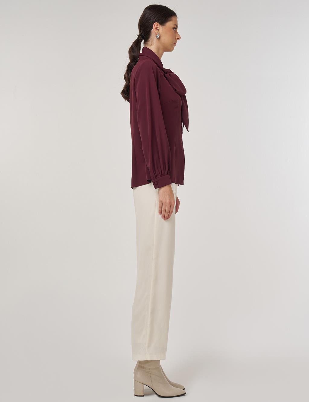 Shawl Collar Blouse in Burgundy