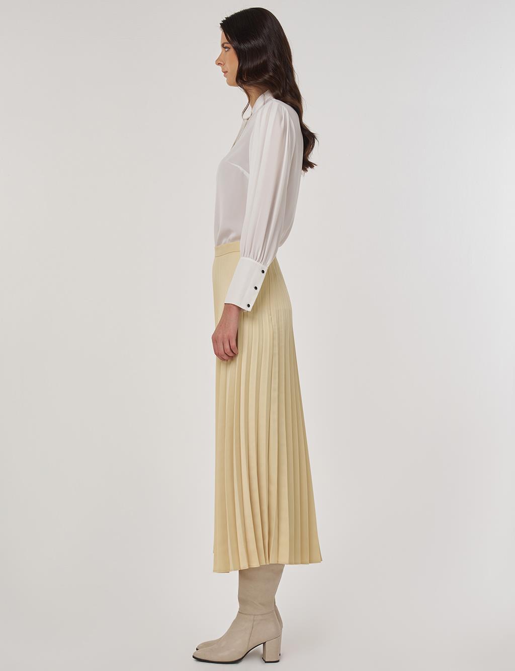 Pleated Satin Skirt in Light Yellow