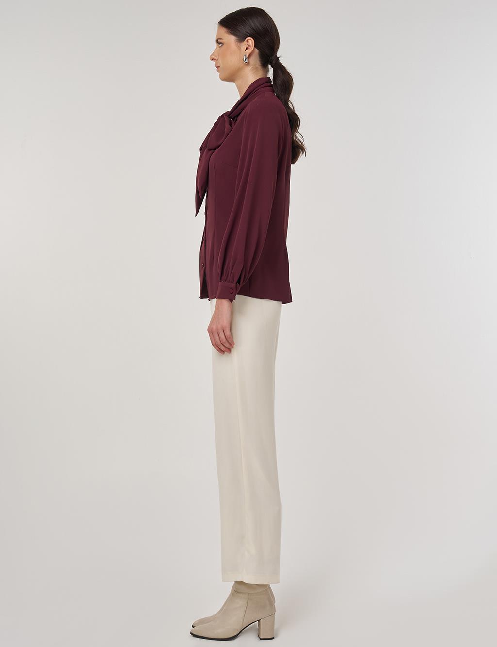 Shawl Collar Blouse in Burgundy