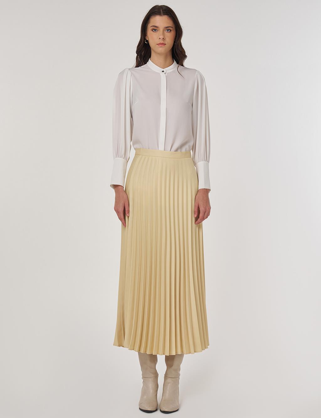 Pleated Satin Skirt in Light Yellow