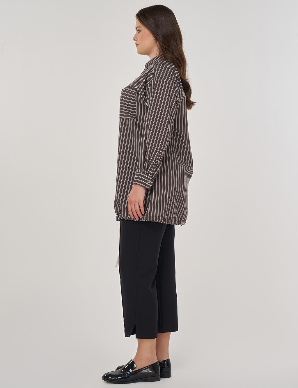 Striped Viscose Tunic in Coffee
