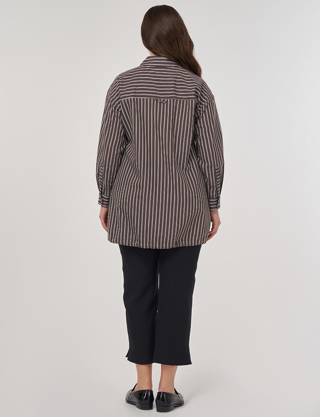 Striped Viscose Tunic in Coffee
