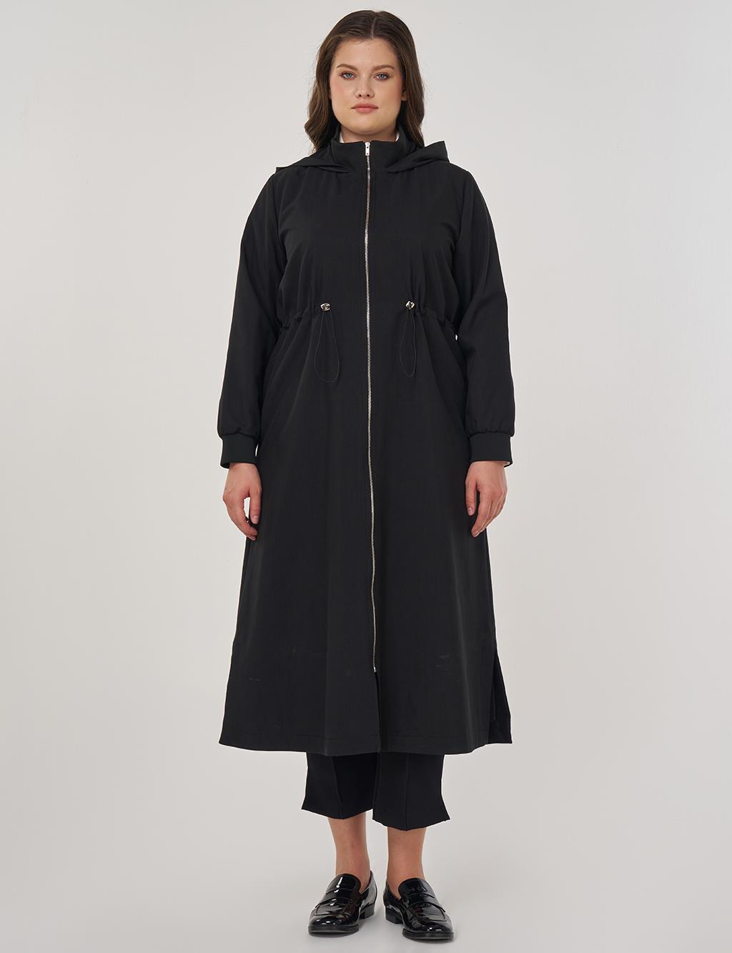 Hooded Stand-Up Jacket in Black