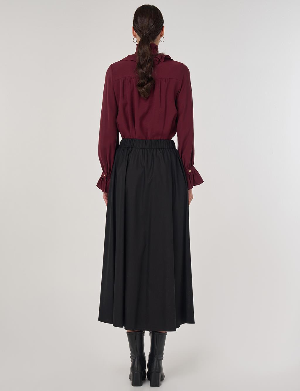 Yüksek Bel Kloş Etek Siyah 