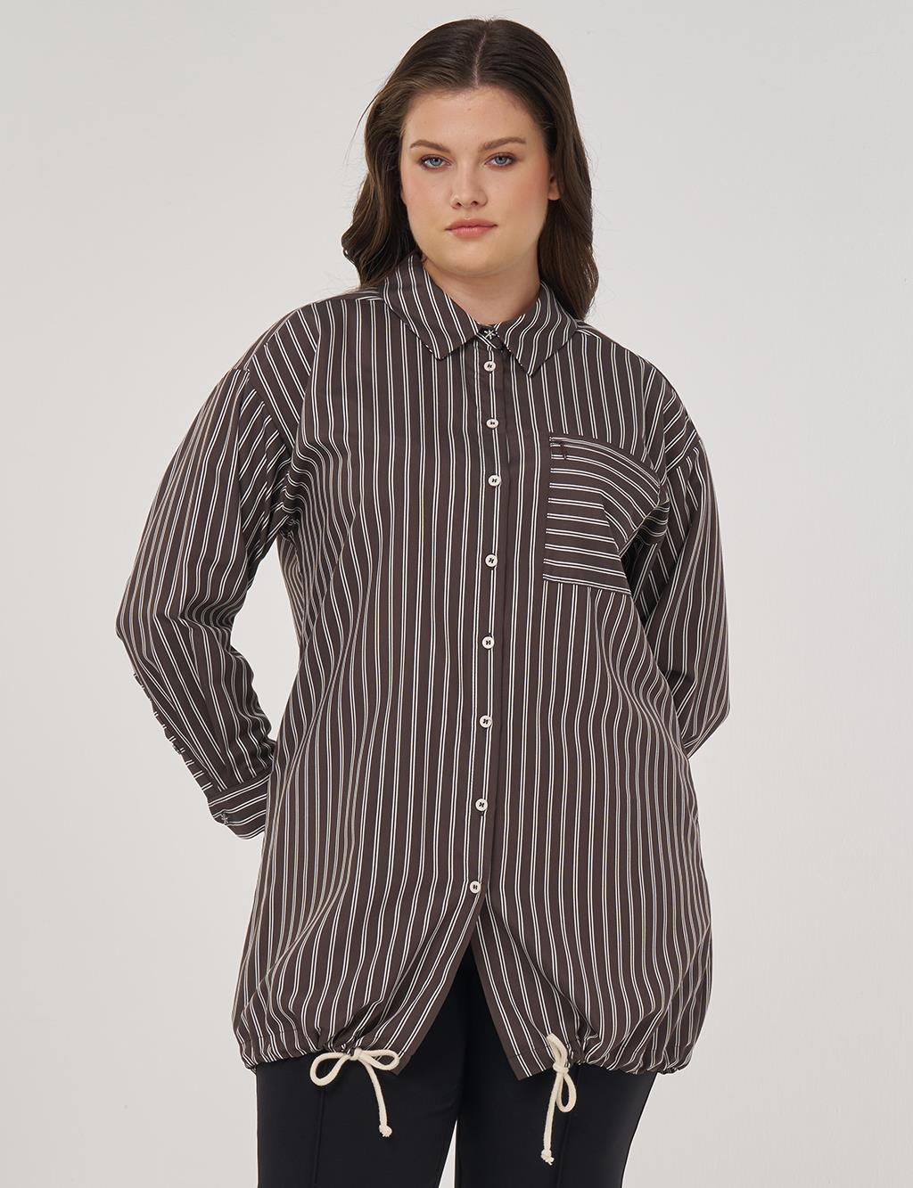 Striped Viscose Tunic in Coffee