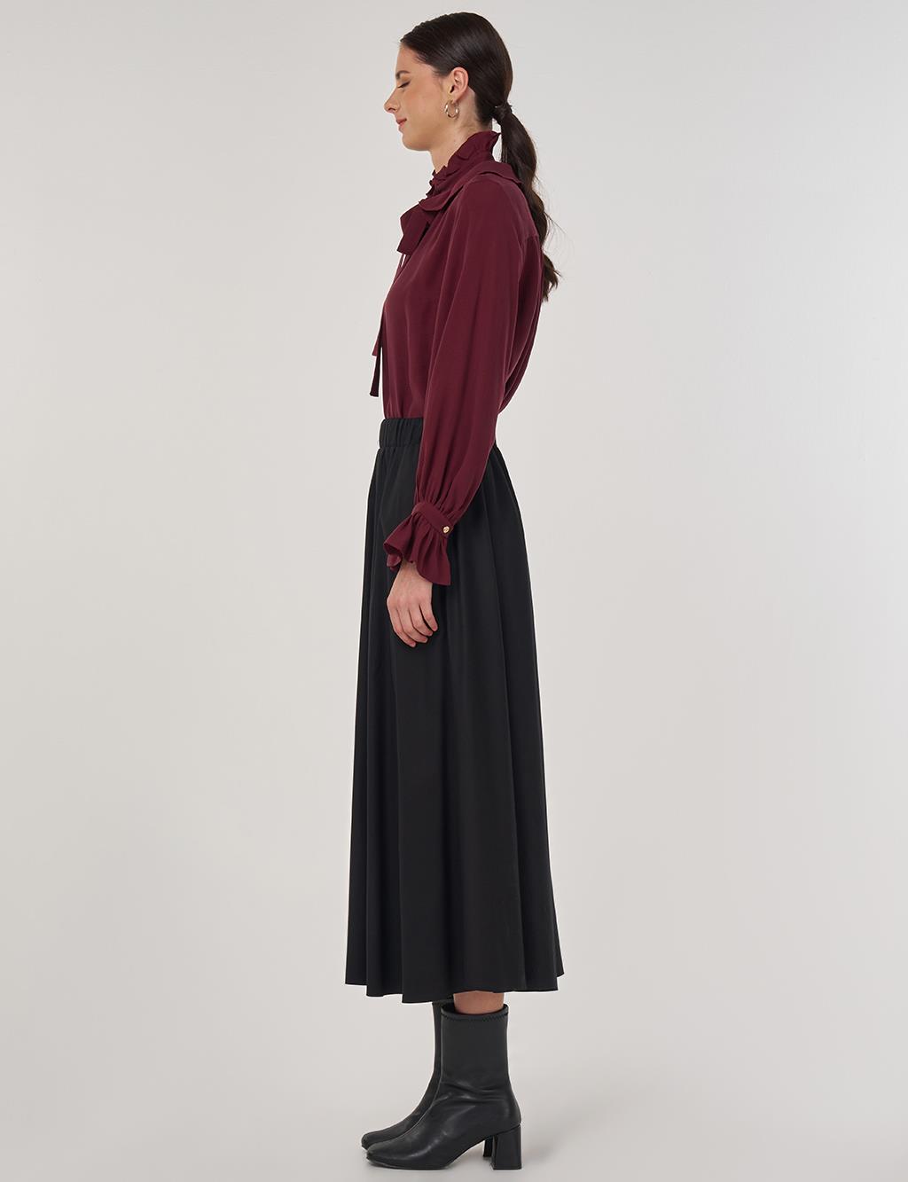 Yüksek Bel Kloş Etek Siyah 