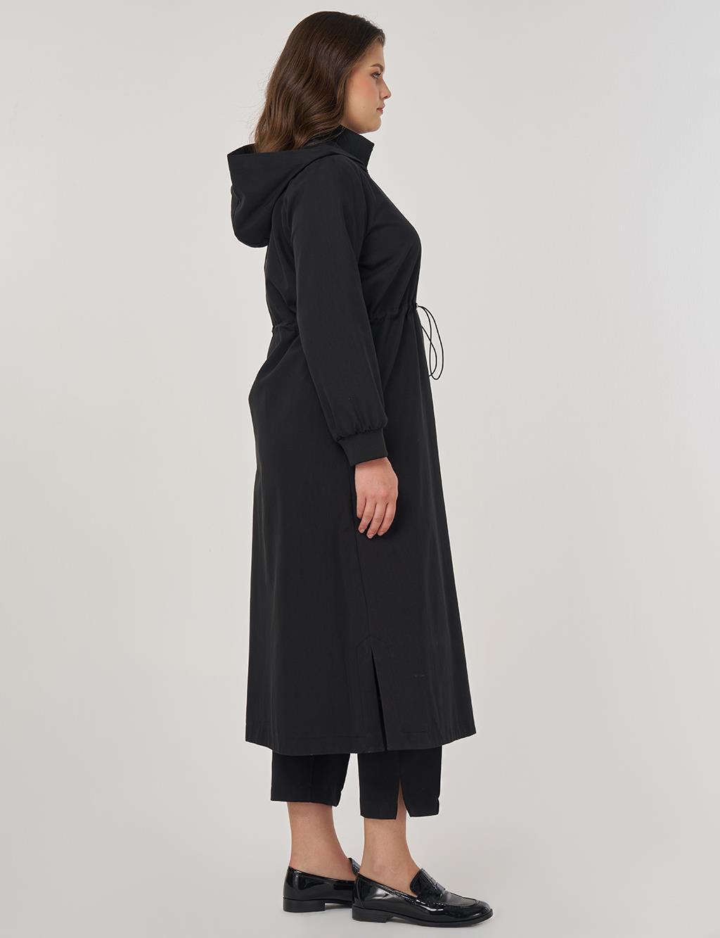 Hooded Stand-Up Jacket in Black