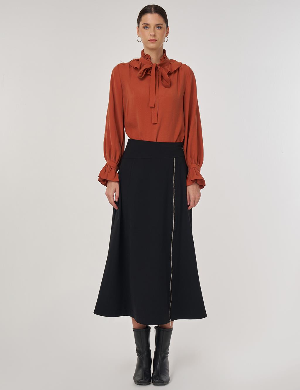 Fermuar Detaylı Çan Etek Siyah 