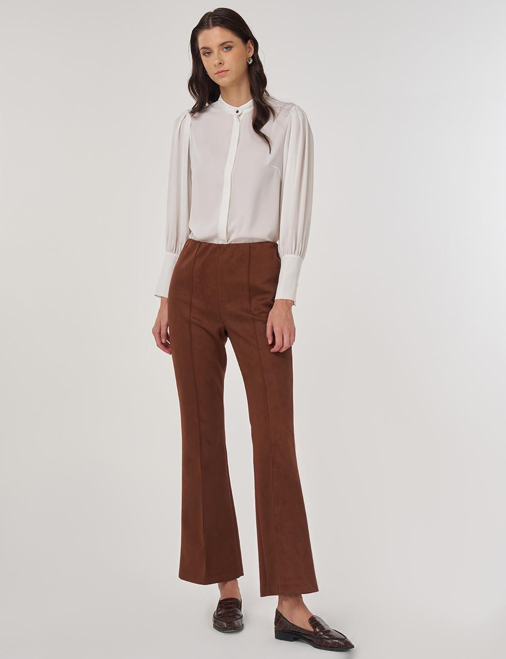 Flare Fit Suede Pants in Camel