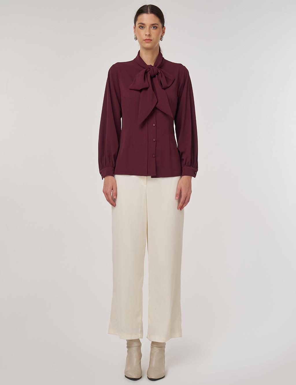 Shawl Collar Blouse in Burgundy