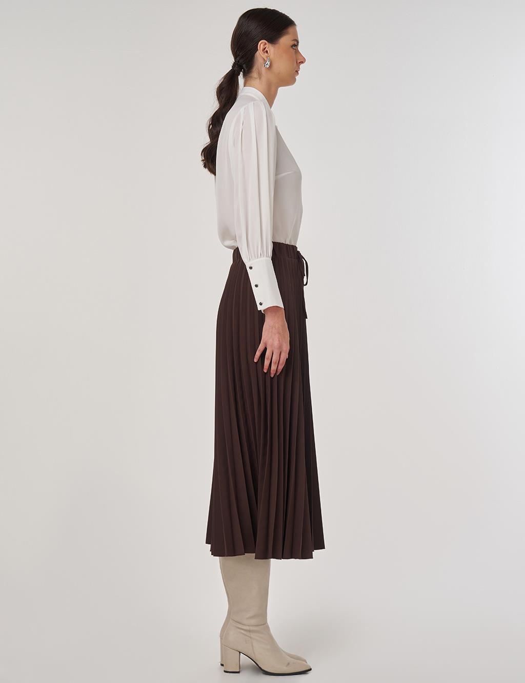 Lace-Up Pleated Skirt in Dark Brown