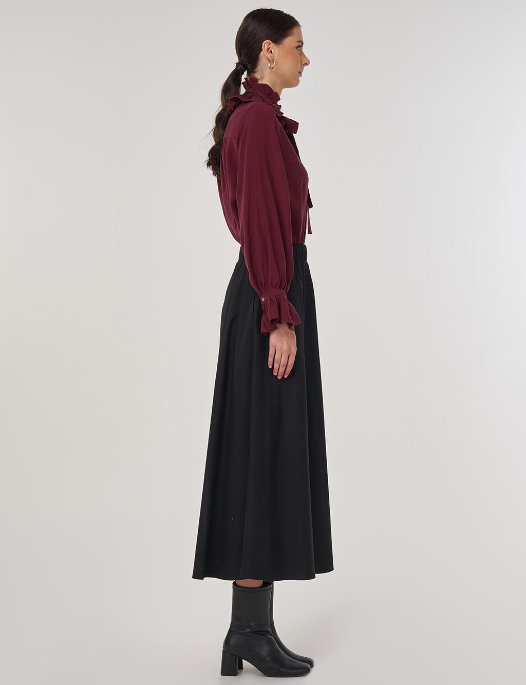 Yüksek Bel Kloş Etek Siyah 