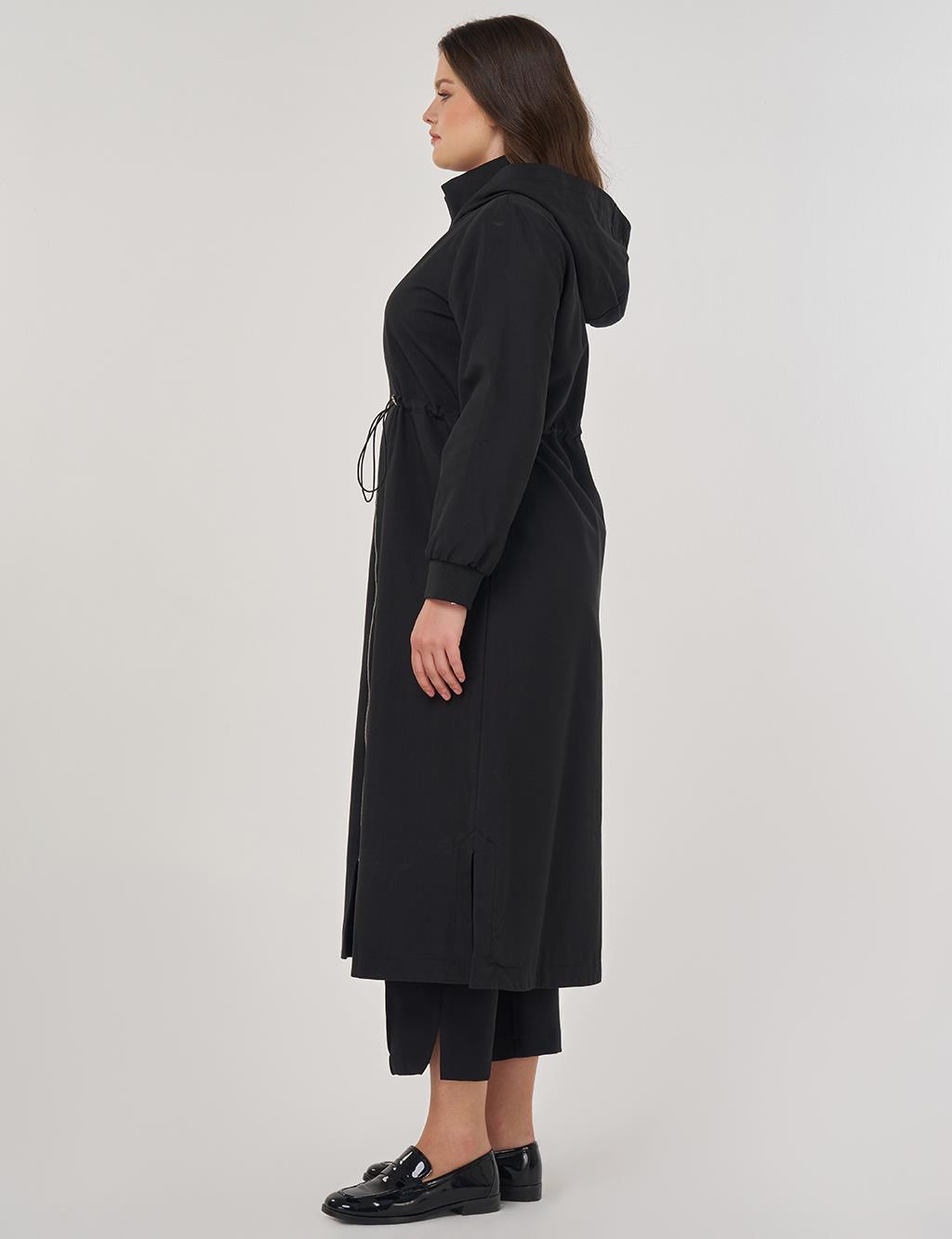 Hooded Stand-Up Jacket in Black