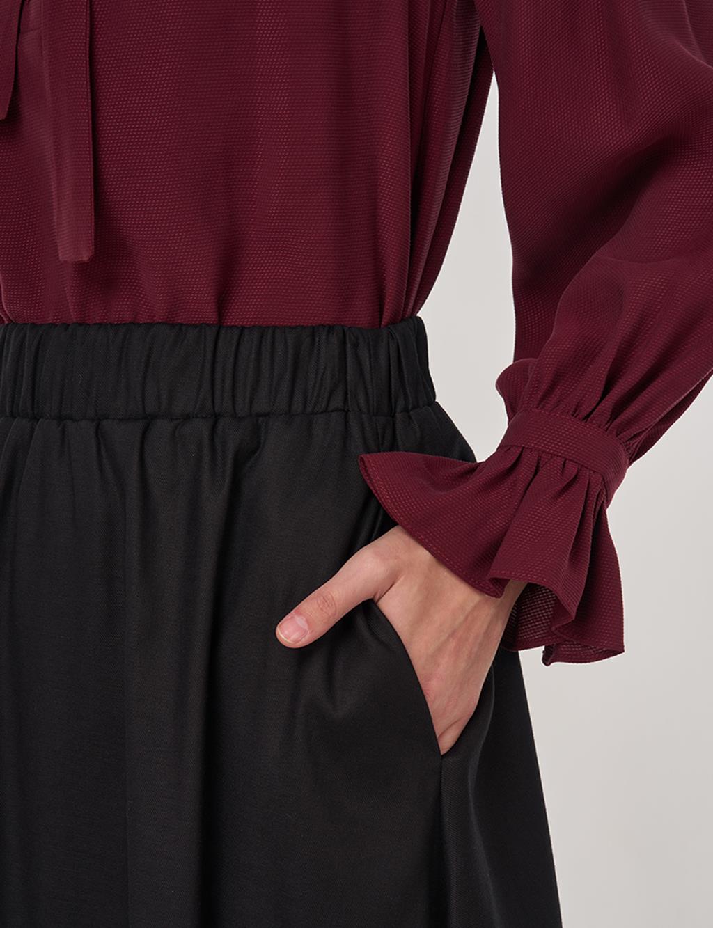 Yüksek Bel Kloş Etek Siyah 