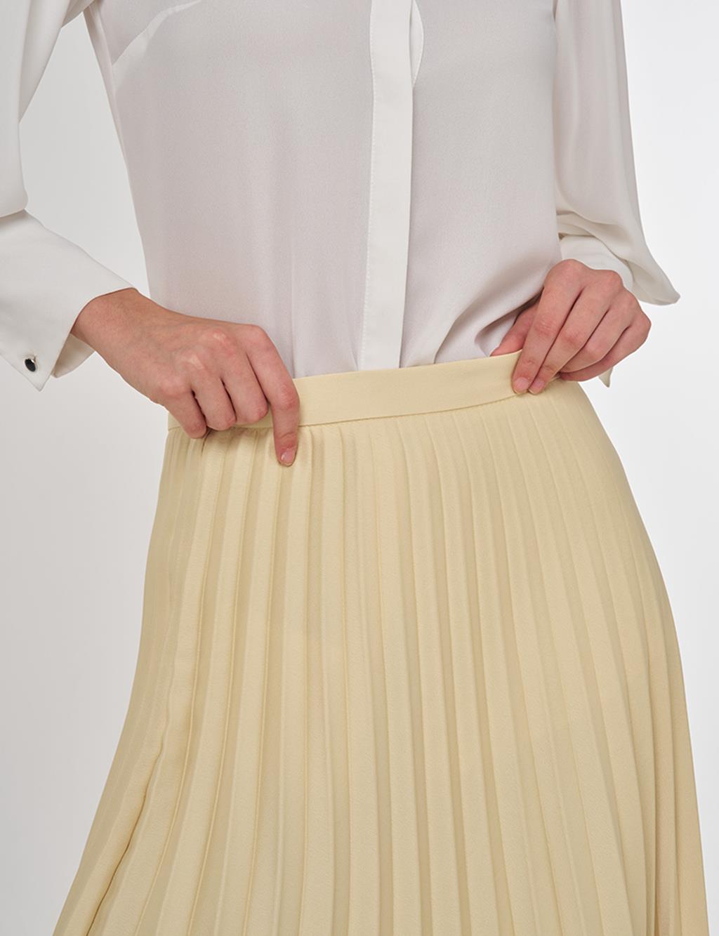 Pleated Satin Skirt in Light Yellow