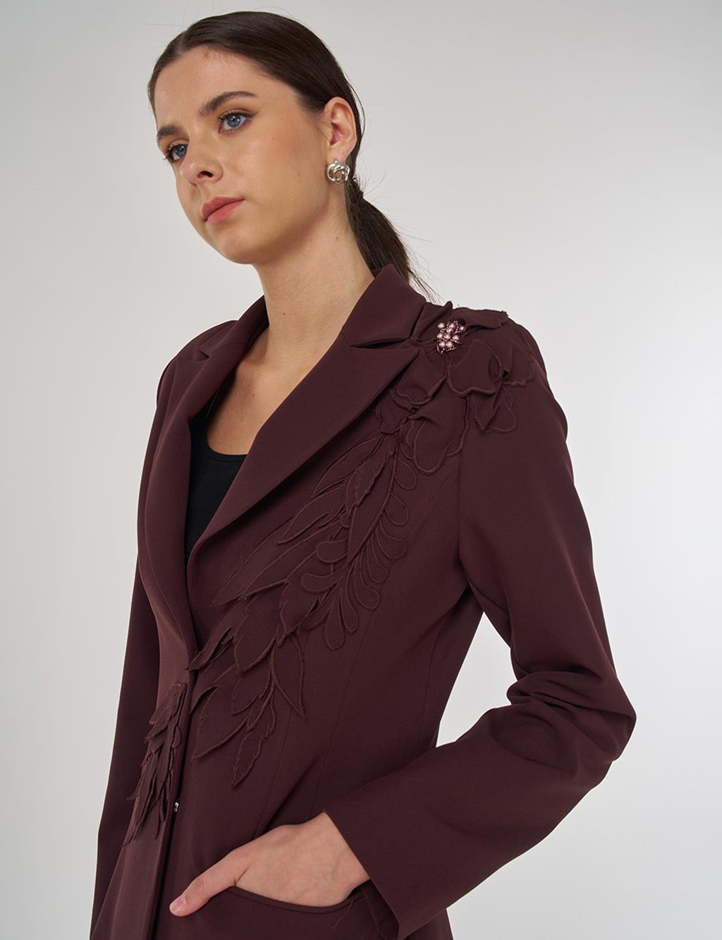 Embroidered Two-Piece Suit in Dark Burgundy