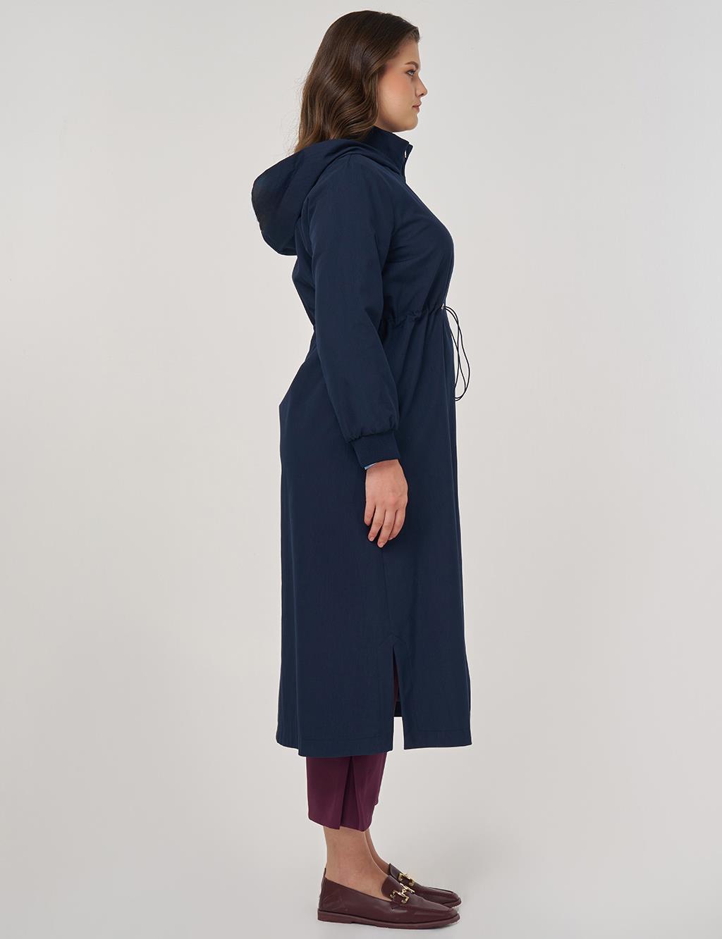 Hooded Stand-Up Jacket in Dark Navy