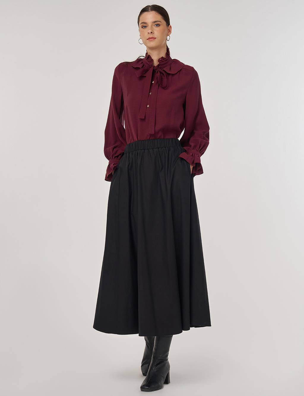 Yüksek Bel Kloş Etek Siyah 