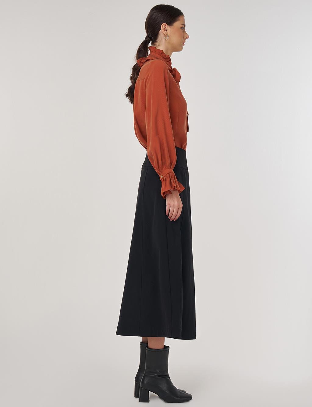 Fermuar Detaylı Çan Etek Siyah 