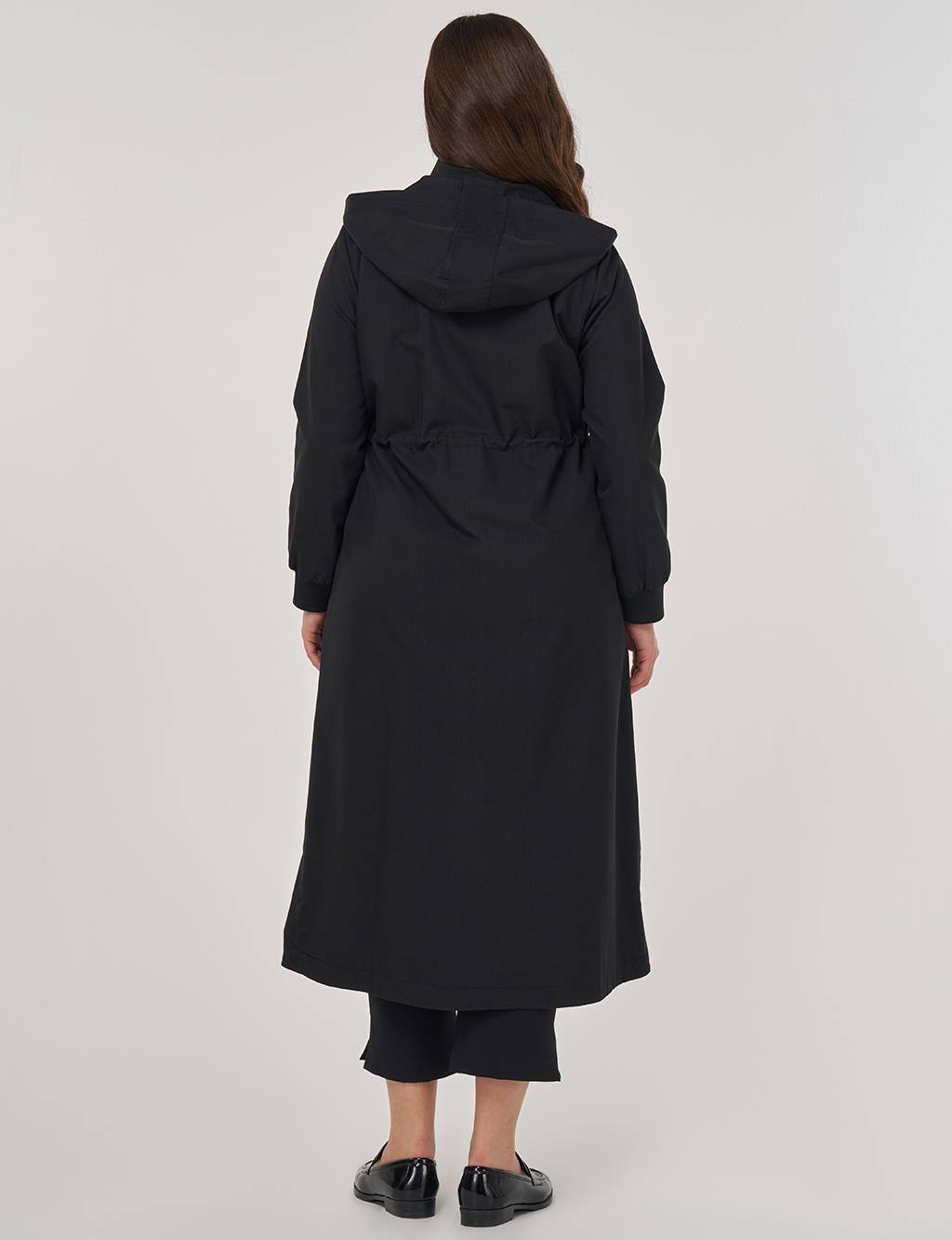 Hooded Stand-Up Jacket in Black