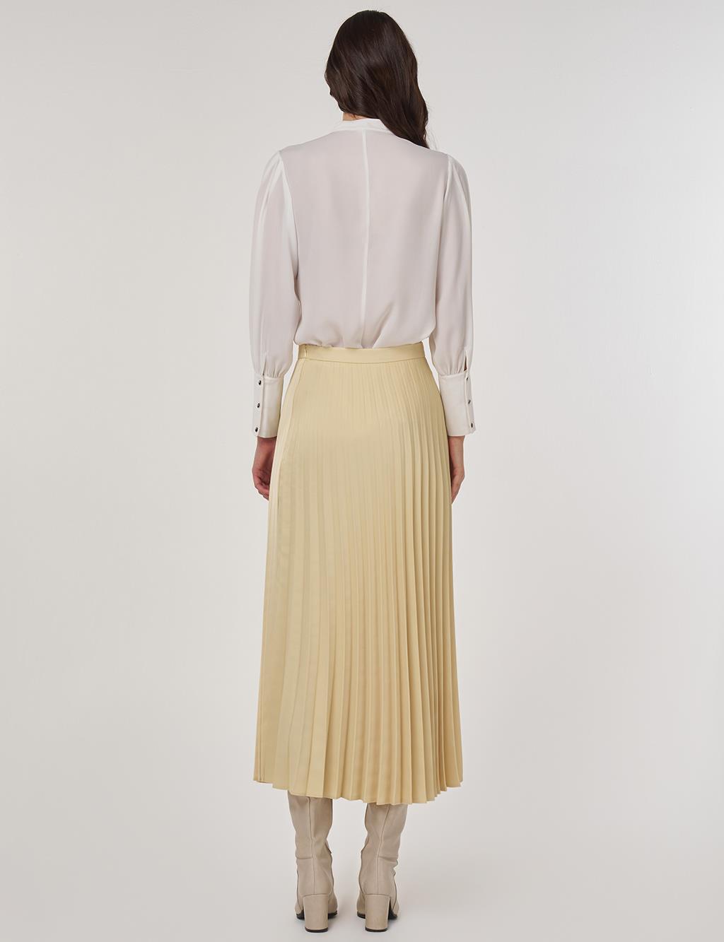 Pleated Satin Skirt in Light Yellow