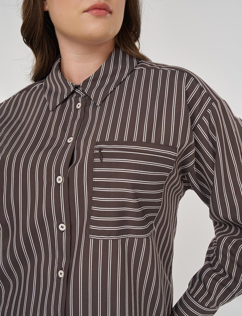 Striped Viscose Tunic in Coffee
