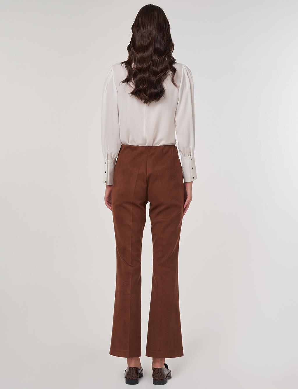 Flare Fit Suede Pants in Camel