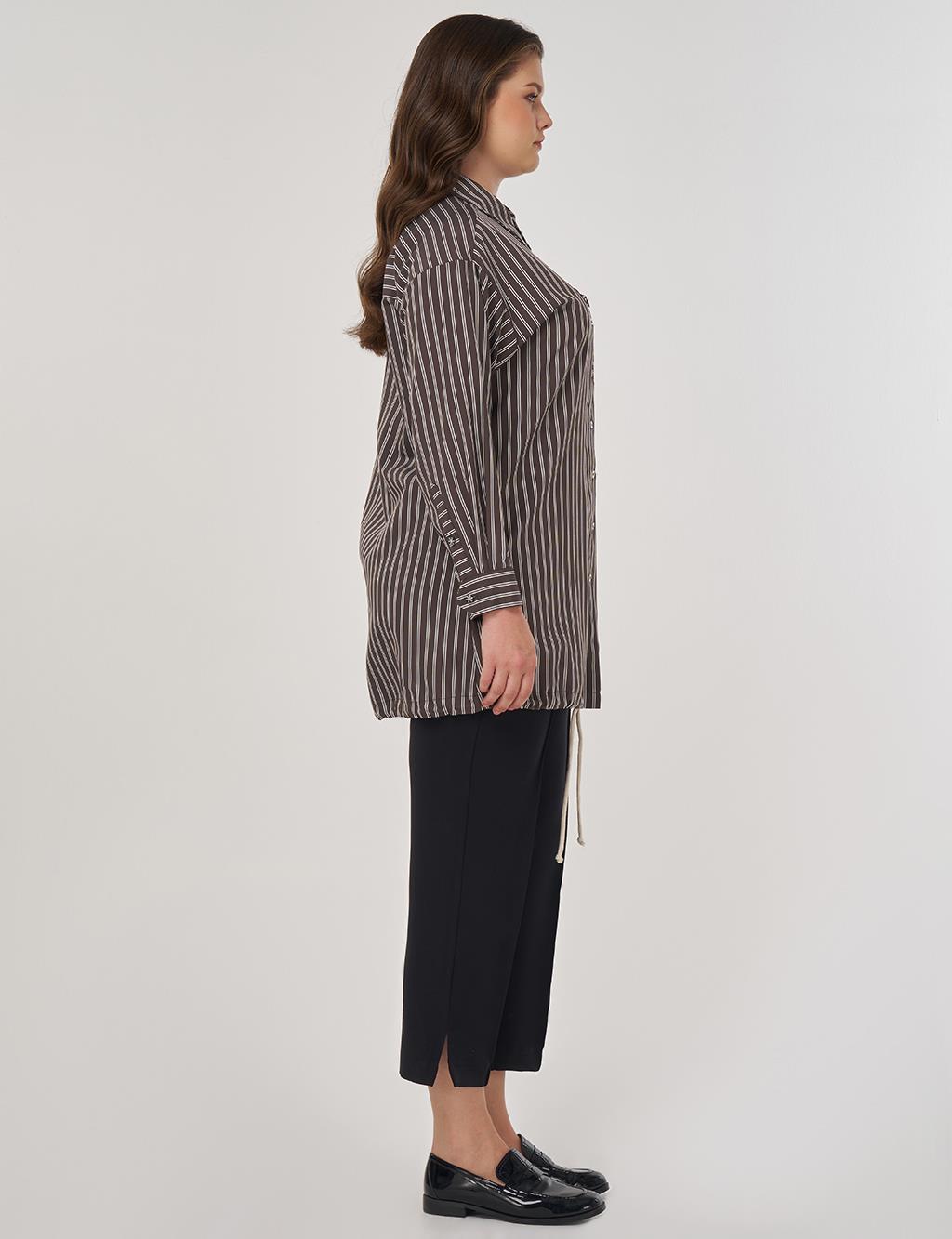 Striped Viscose Tunic in Coffee