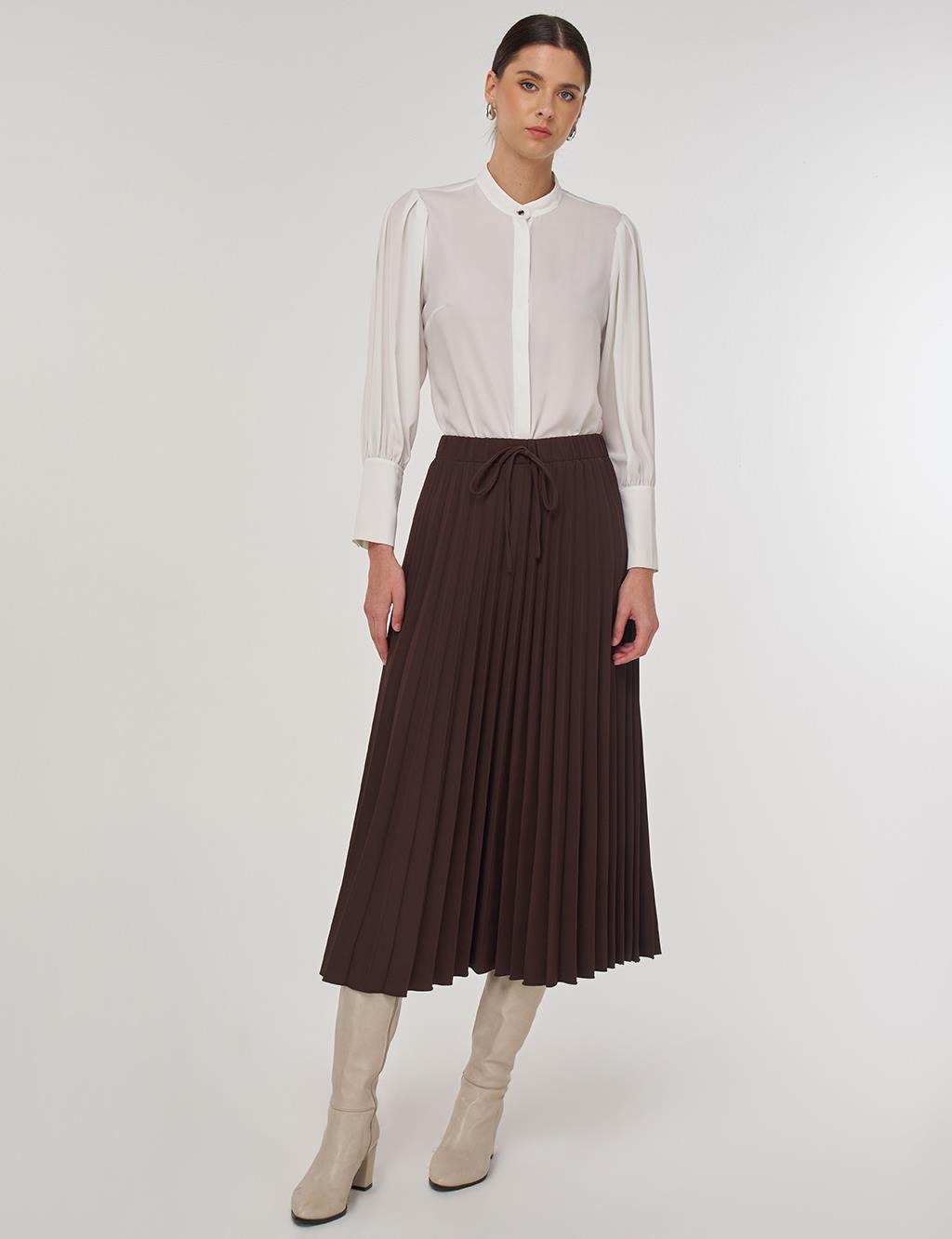 Lace-Up Pleated Skirt in Dark Brown