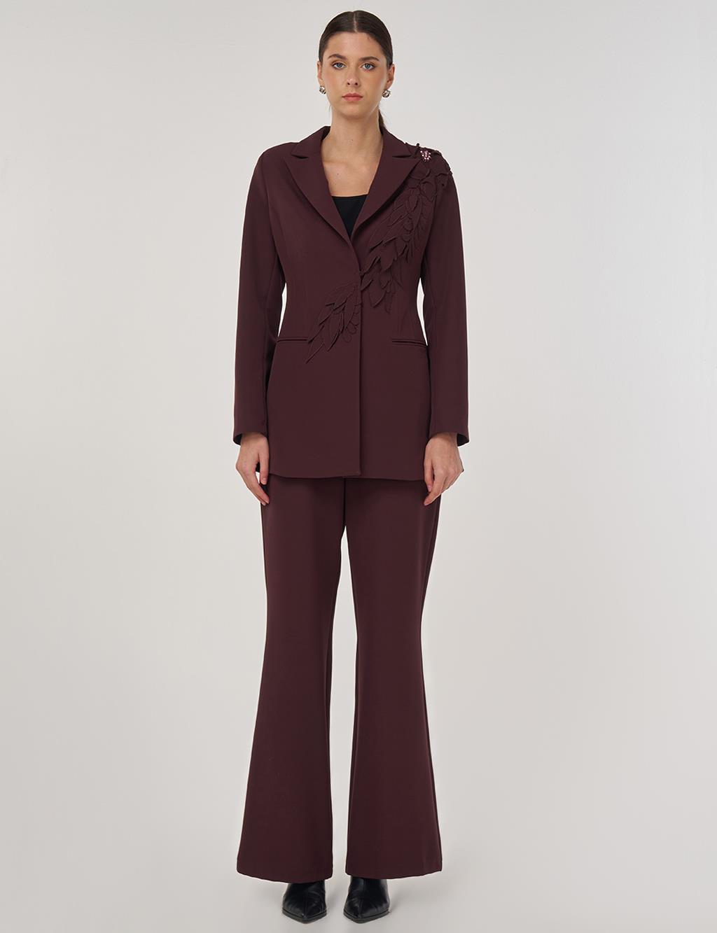 Embroidered Two-Piece Suit in Dark Burgundy