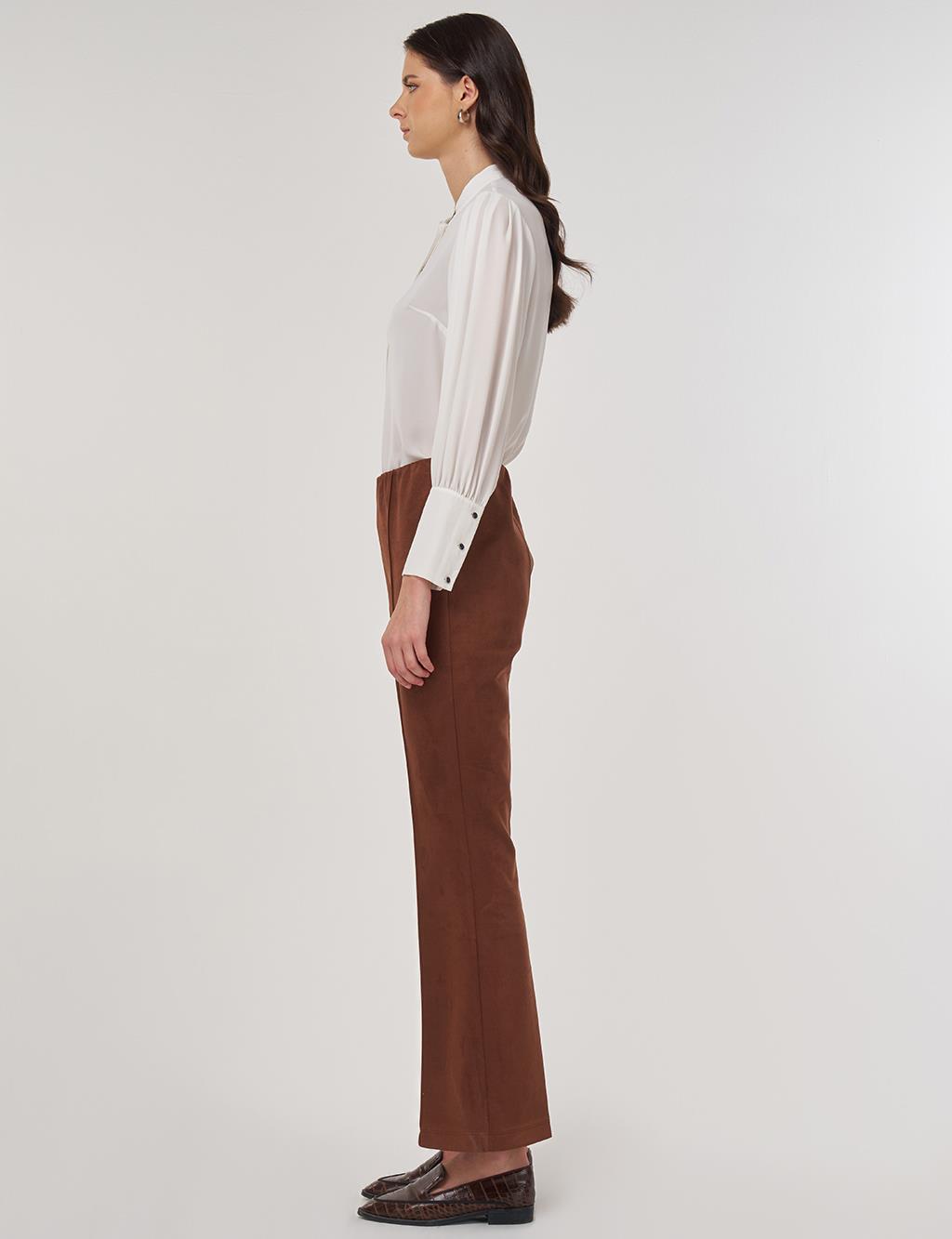 Flare Fit Suede Pants in Camel