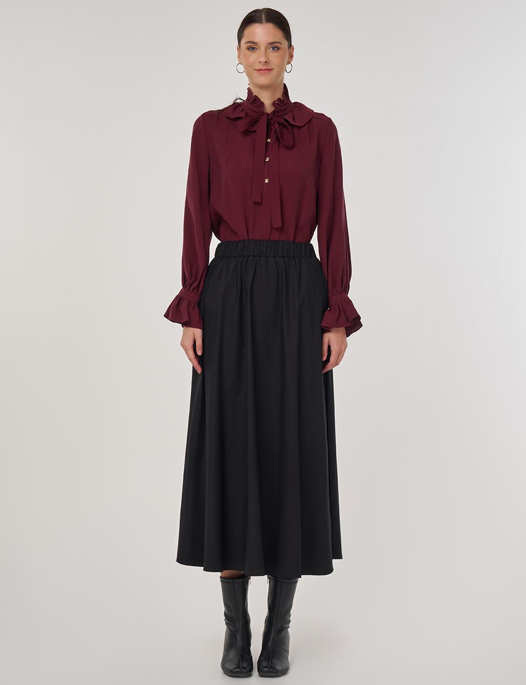 Yüksek Bel Kloş Etek Siyah 